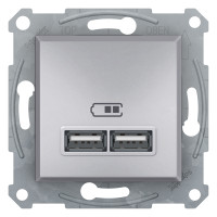 Розетка USB, 2 виходи 2.0, 5V-DC, макс 2.1A, Алюміній, Asfora EPH2700261