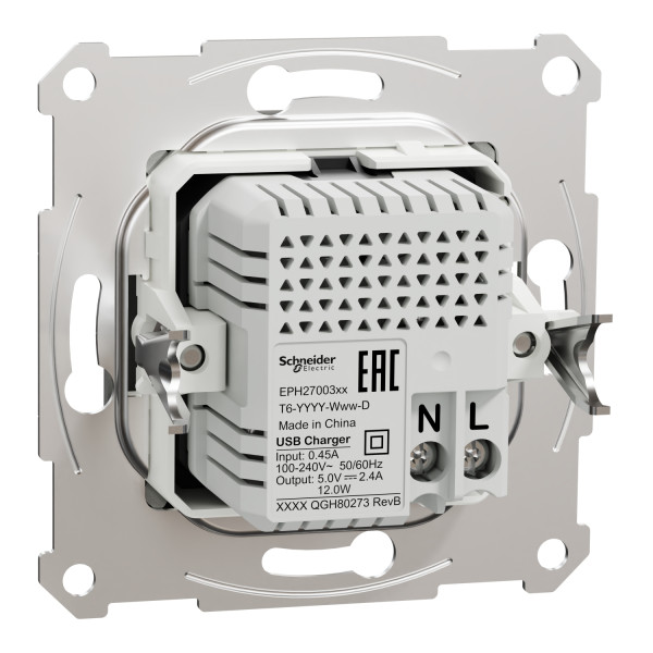 Розетка USB, 2 виходи, тип А+С 2,4А, Алюміній, Asfora EPH2700361
