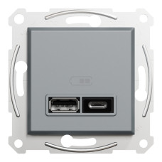 Розетка USB, 2 виходи, тип А+С 2,4А, Сталь, Asfora EPH2700362