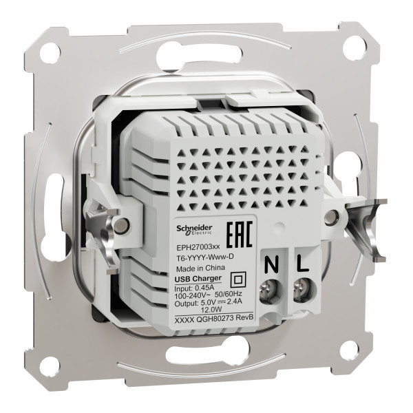 Розетка USB, 2 виходи, тип А+С 2,4А, Антрацит, Asfora EPH2700371