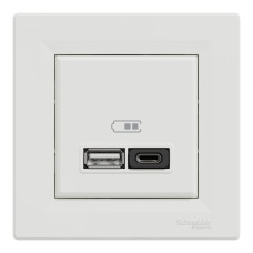 Розетка USB, 2 виходи, тип А+С 3А, 45 Вт, Біла, Asfora EPH2700421