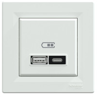 Розетка USB, 2 выхода, тип А+С  21 Вт, Белая, Asfora EPH2700521