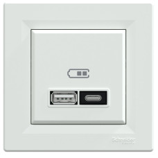 Розетка USB, 2 выхода, тип А+С  21 Вт, Белая, Asfora EPH2700521