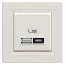 Розетка USB, 2 выхода, тип А+С  21 Вт, Кремовая, Asfora EPH2700523