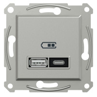 Розетка USB, 2 виходи, тип А+С  21 Вт, Алюміній, Asfora EPH2700561