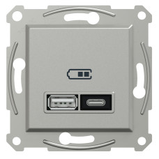 Розетка USB, 2 выхода, тип А+С  21 Вт, Алюминий, Asfora EPH2700561