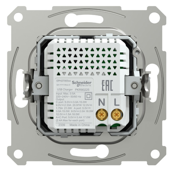 Розетка USB, 2 выхода, тип А+С  21 Вт, Алюминий, Asfora EPH2700561