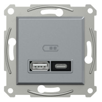 Розетка USB, 2 виходи, тип А+С  21 Вт, Сталь, Asfora EPH2700562