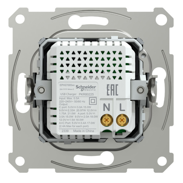 Розетка USB, 2 выхода, тип А+С  21 Вт, Сталь, Asfora EPH2700562
