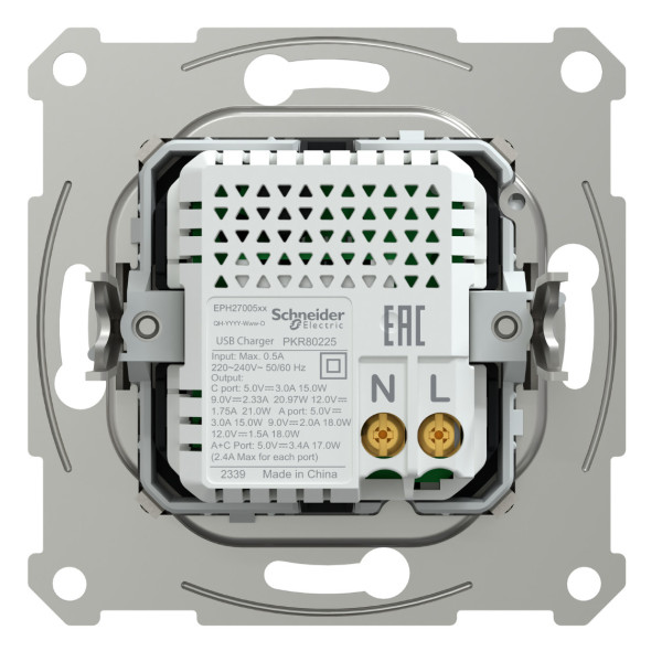 Розетка USB, 2 выхода, тип А+С  21 Вт, Бронза, Asfora EPH2700569