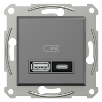 Розетка USB, 2 выхода, тип А+С  21 Вт, Антрацит, Asfora EPH2700571