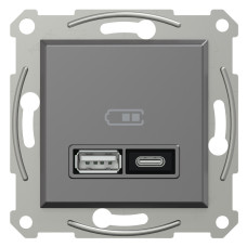 Розетка USB, 2 выхода, тип А+С  21 Вт, Антрацит, Asfora EPH2700571
