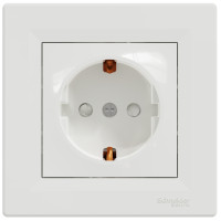 Розетка с заземлением, с защитными шторками Белая, Asfora EPH2900221