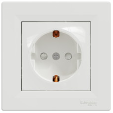 Розетка з заземленням, з захисними шторками, Біла, Asfora EPH2900221