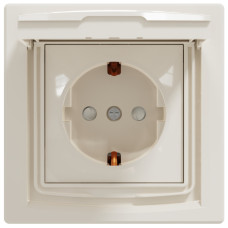 Розетка з заземленням, з кришкою та шторками, IP44, Кремова, Asfora EPH3100323