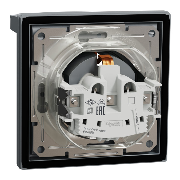 Розетка з заземленням, з кришкою та шторками, IP44, Сталь, Asfora, EPH3100362