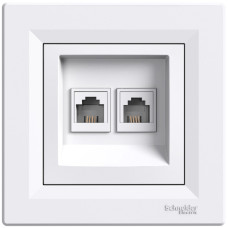Розетка телефонна, RJ11, 4 контакти, подвійна, Біла, Asfora EPH4200121