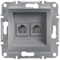 Розетка телефонная, RJ11, 4 контакта, двойная Сталь Asfora, EPH4200162