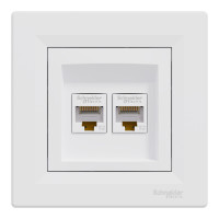 Розетка комп'ютерна, RJ45, кат.5е, UTP, подвійна, Біла, Asfora EPH4400121