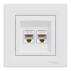 Розетка комп'ютерна, RJ45, кат.5е, UTP, подвійна, Біла, Asfora EPH4400121
