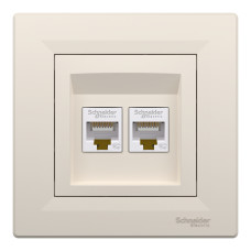 Розетка комп'ютерна, RJ45, кат.5е, UTP, подвійна, Кремова, Asfora EPH4400123