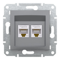 Розетка комп'ютерна, RJ45, кат.5е, UTP, подвійна, Сталь, Asfora, EPH4400162