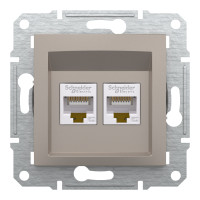 Розетка комп'ютерна, RJ45, кат.5е, UTP, подвійна, Бронза, Asfora, EPH4400169