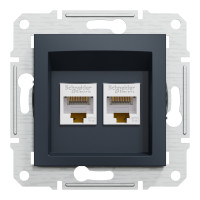 Розетка компьютерная, RJ45, кат.5е, UTP, двойная Антрацит Asfora, EPH4400171
