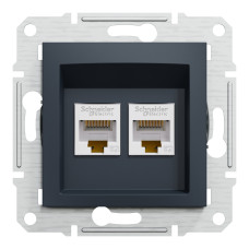 Розетка комп'ютерна, RJ45, кат.5е, UTP, подвійна, Антрацит, Asfora, EPH4400171