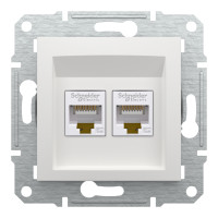 Розетка компьютерная, RJ45, кат.5е, UTP, двойная Белая, Asfora EPH4470121