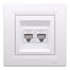 Розетка комп'ютерна, RJ45, кат.6, UTP, подвійна, Біла, Asfora EPH4800121