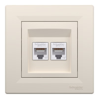 Розетка комп'ютерна, RJ45, кат.6, UTP, подвійна, Кремова, Asfora EPH4800123