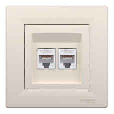 Розетка комп'ютерна, RJ45, кат.6, UTP, подвійна, Кремова, Asfora EPH4800123