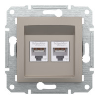 Розетка комп'ютерна, RJ45, кат.6, UTP, подвійна, Бронза, Asfora, EPH4800169