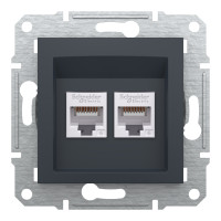 Розетка компьютерная, RJ45, кат.6, UTP, двойная Антрацит Asfora, EPH4800171