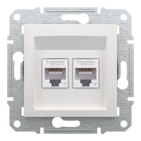Розетка комп'ютерна, RJ45, кат.6, UTP, подвійна, Біла, Asfora EPH4870121