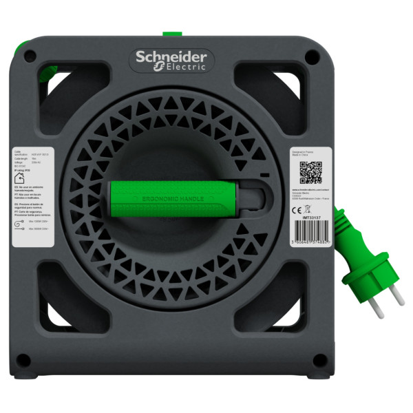 Подовжувач на 4 розетки, кабель 15 метрів, зелений, Schneider Electric IMT33137