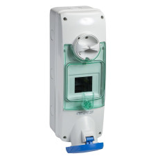 Розетка настінна з блокуючим перемикачем та DIN, 63А, 2Р+Е, IP65, 250В, Schneider Electric PKB63Q523