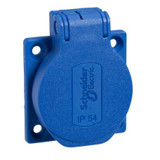Розетка побутова, SСHUKO, синя, 50Х50, 250В/16А, 2P+E, IP54, Schneider Electric PKS52B