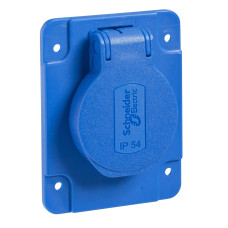 Розетка побутова, SСHUKO, синя, 65Х85, 250В/16А, 2P+E, IP54, Schneider Electric PKS61B