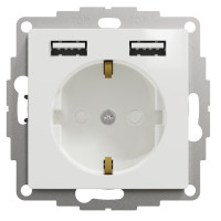 Розетка силова з заземленням + USB A+A, 2.4A, зі шторками, Білий, Sedna Design SDD111052