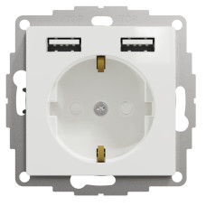 Розетка силова з заземленням + USB A+A, 2.4A, зі шторками, Білий, Sedna Design SDD111052