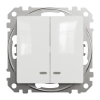 Двохклавішний вимикач з синьою підсвіткою 10А-250В, Білий, Sedna Design SDD111105L