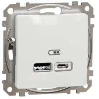 Розетка USB двойная А+С, 2.4А, 230В, Белый, Sedna Design SDD111402
