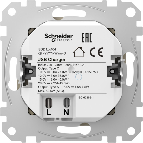 Розетка USB подвійна А+С, 3А, 45Вт, 230В, Білий, Sedna Design SDD111404