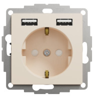 Розетка силова з заземленням + USB A+A, 2.4A, зі шторками, Бежевий, Sedna Design SDD112052