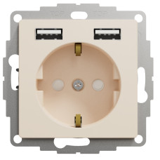 Розетка силова з заземленням + USB A+A, 2.4A, зі шторками, Бежевий, Sedna Design SDD112052