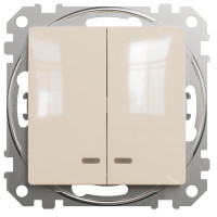 Двухклавишный выключатель с синей подсветкой 10А-250В, Бежевый, Sedna Design SDD112105L