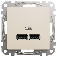 Розетка USB подвійна А+А, 2.1А, 230В, Бежевий, Sedna Design SDD112401