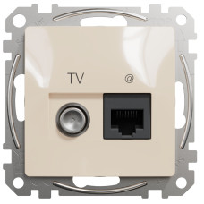 Комп'ютерна розетка RJ45+TV, кат. 6, неекр. UTP, Бежевий, Sedna Design SDD112469T